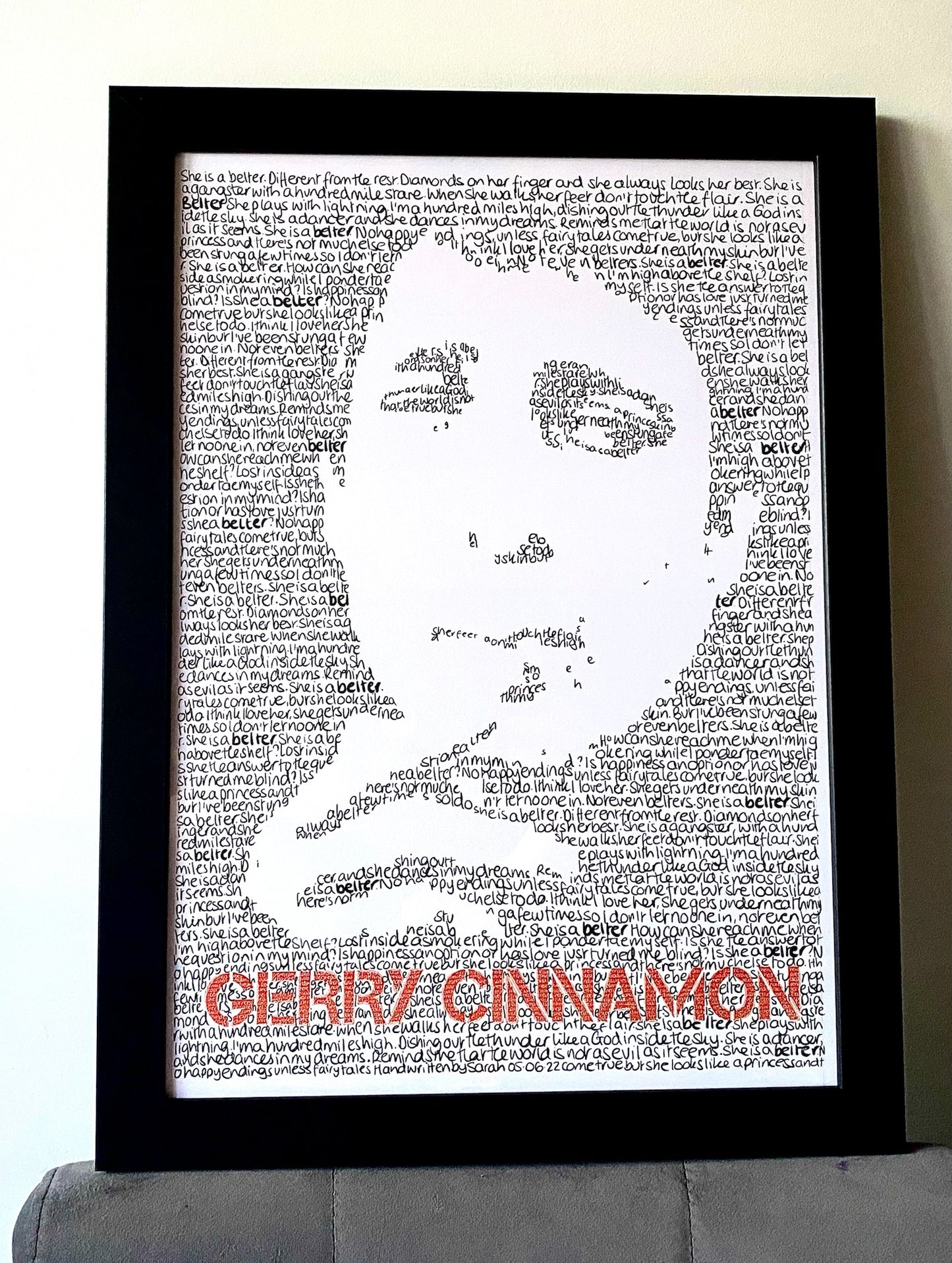 Custom Handwritten Lyric Portrait - PRINT
