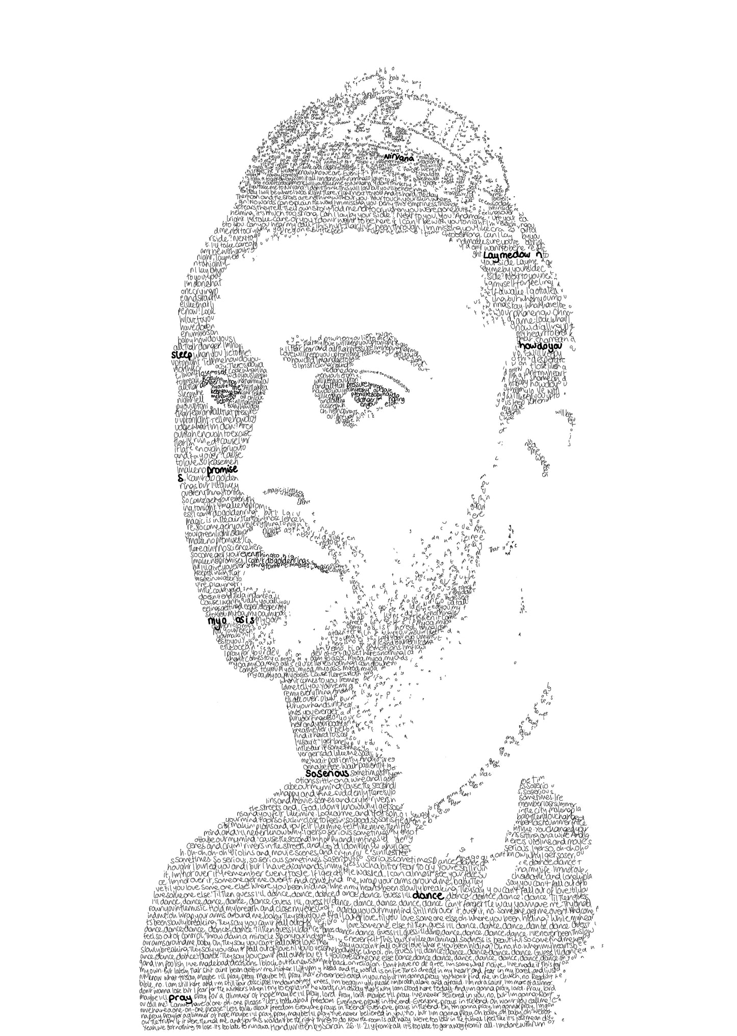 Custom Handwritten Lyric Portrait - PRINT