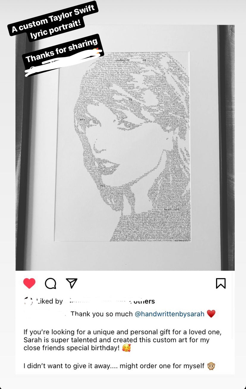 Custom Handwritten Lyric Portrait - PRINT
